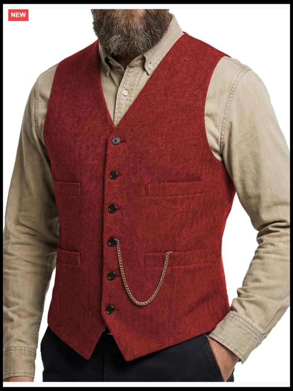 Men's Casual Herringbone Tweed Wool Blend Suit Vest for Wedding Groomsmen